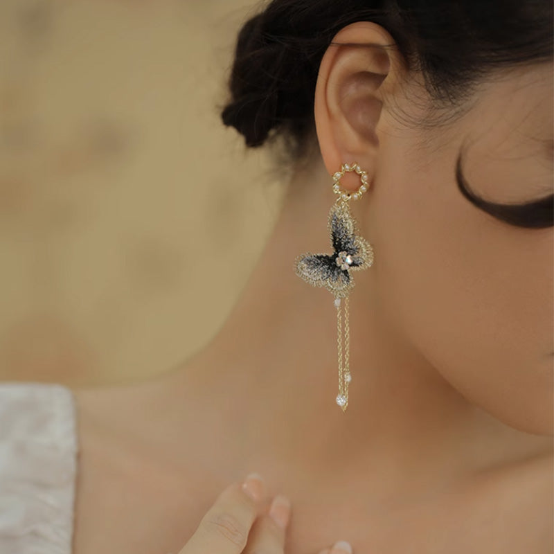 Vintage Butterfly Tassel Earrings
