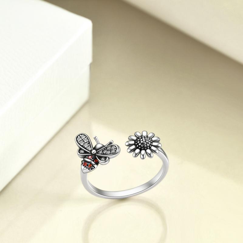 Stainless Steel Adjustable Bee Ring Bee-live You Are My Sunshine Sunflower Thumb Rings For Women Ladies