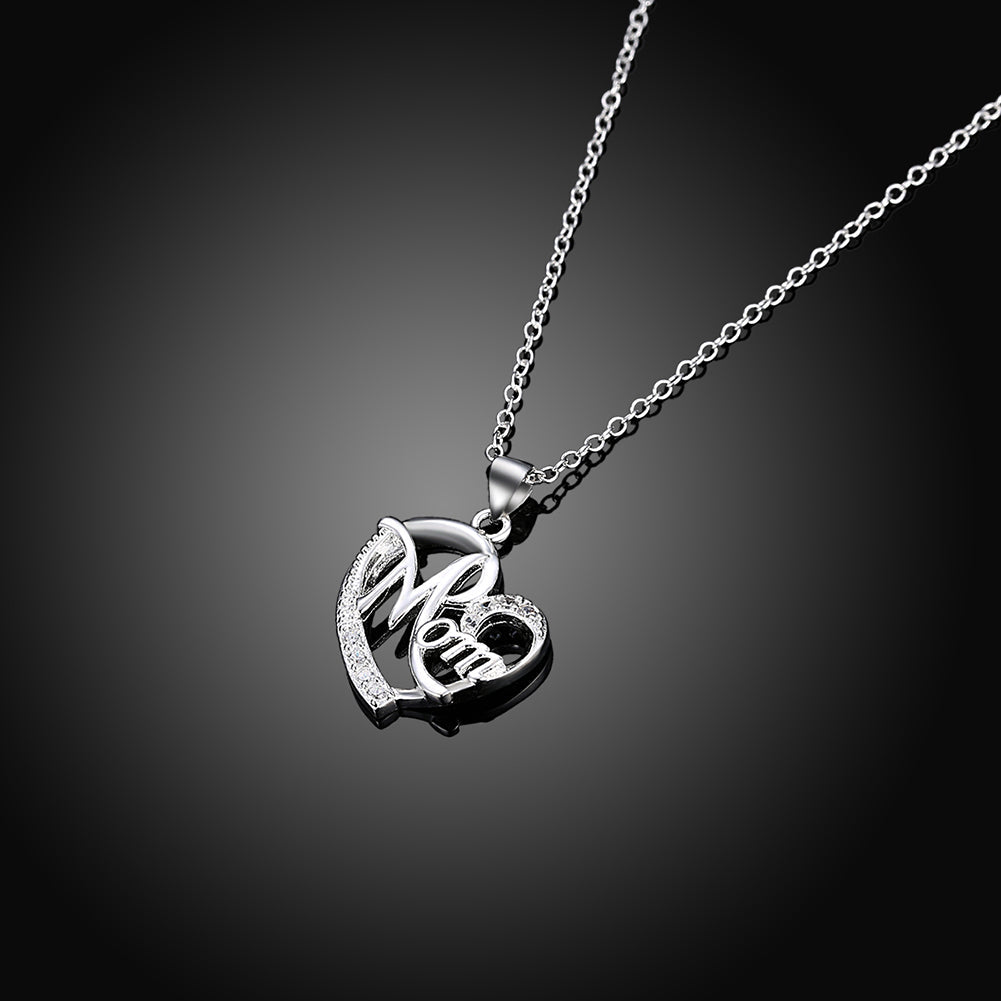 White Gold Plated I Love MOM Necklace