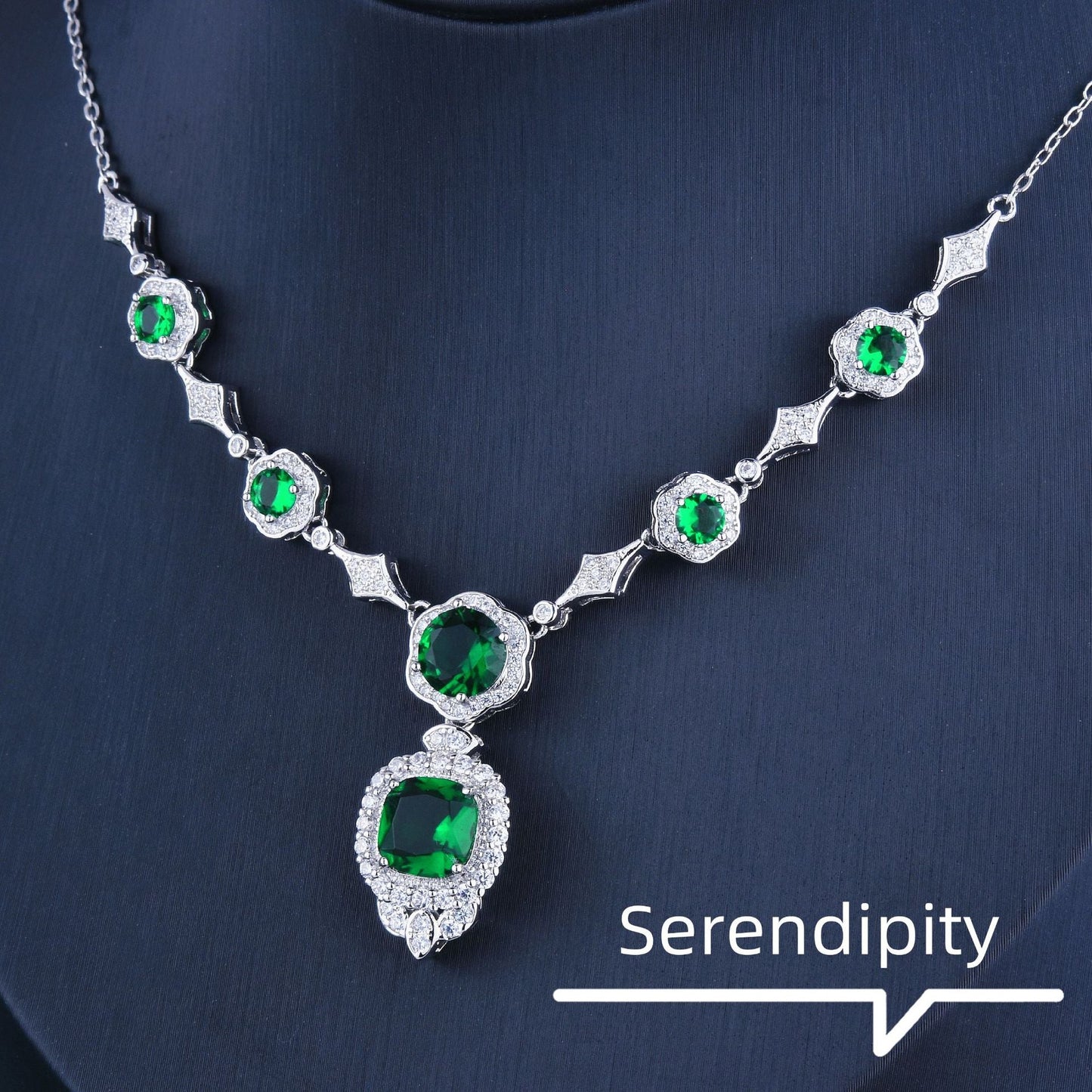 White Gold Emerald Necklace Women Gift