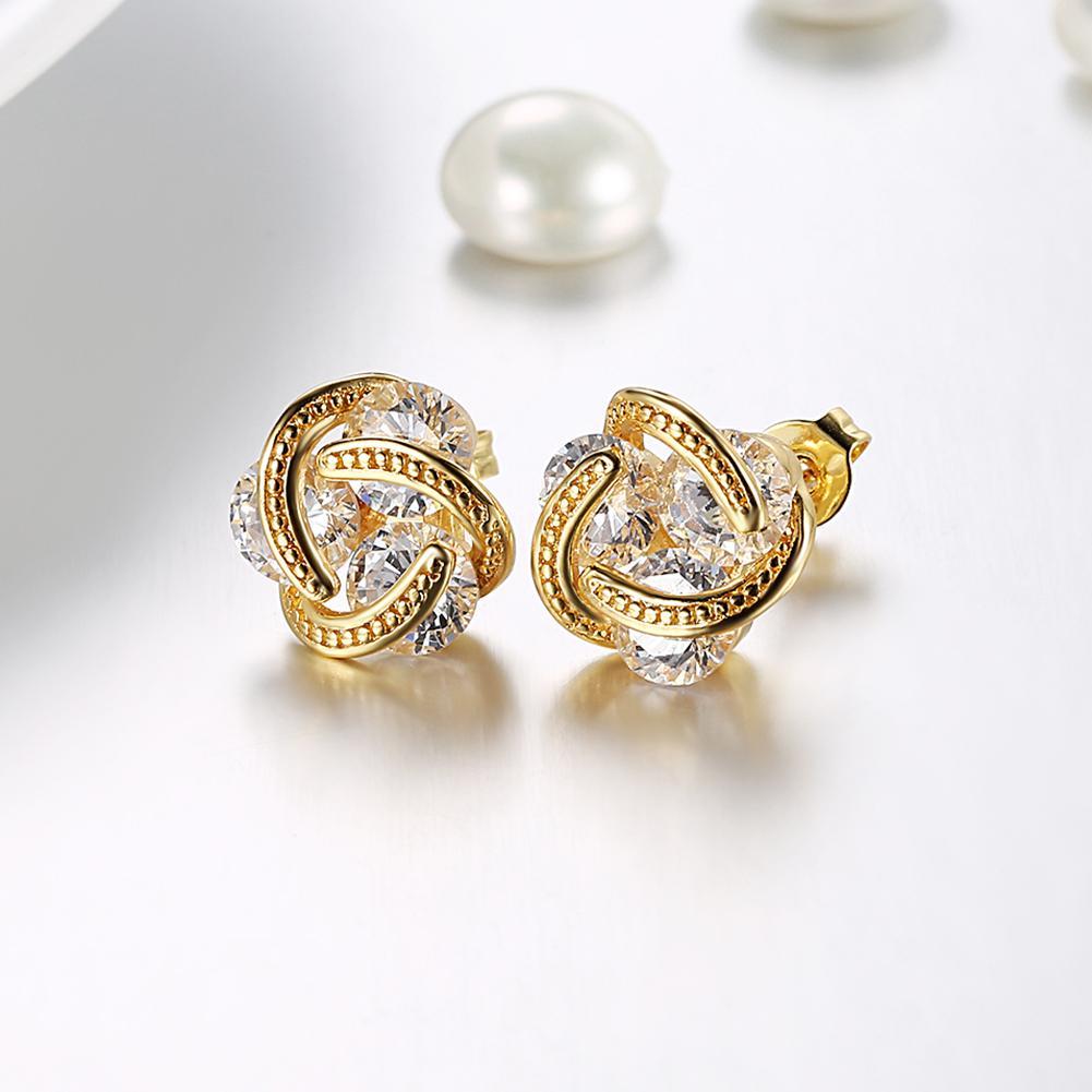 Gold Plated Mesh Knot Stud Earrings Made With Austrian Elements - 3 Options Available