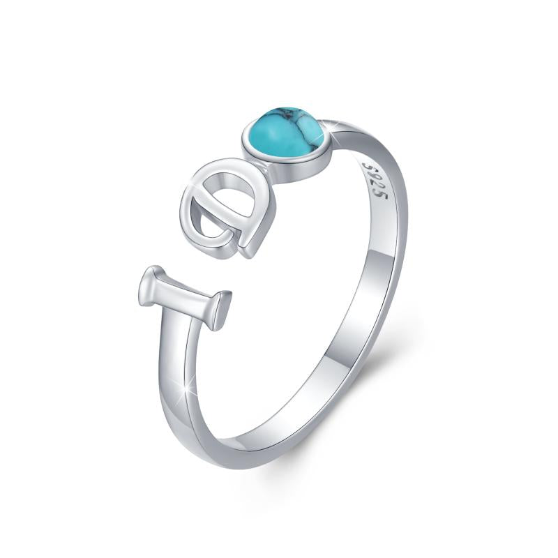 Stainless Steel I Do Ring Synthetic Turquoise Promise Open Adjustable Ring