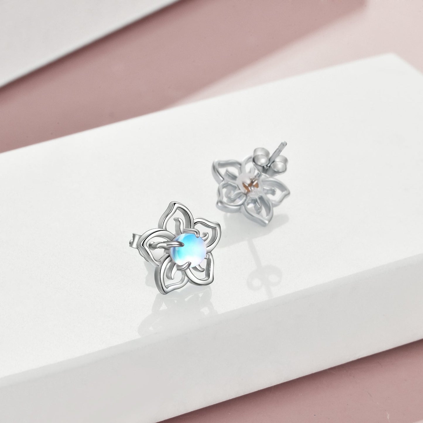 Flower Moonstone Earrings Stainless Steel Studs Moonstone Jewelry For Women