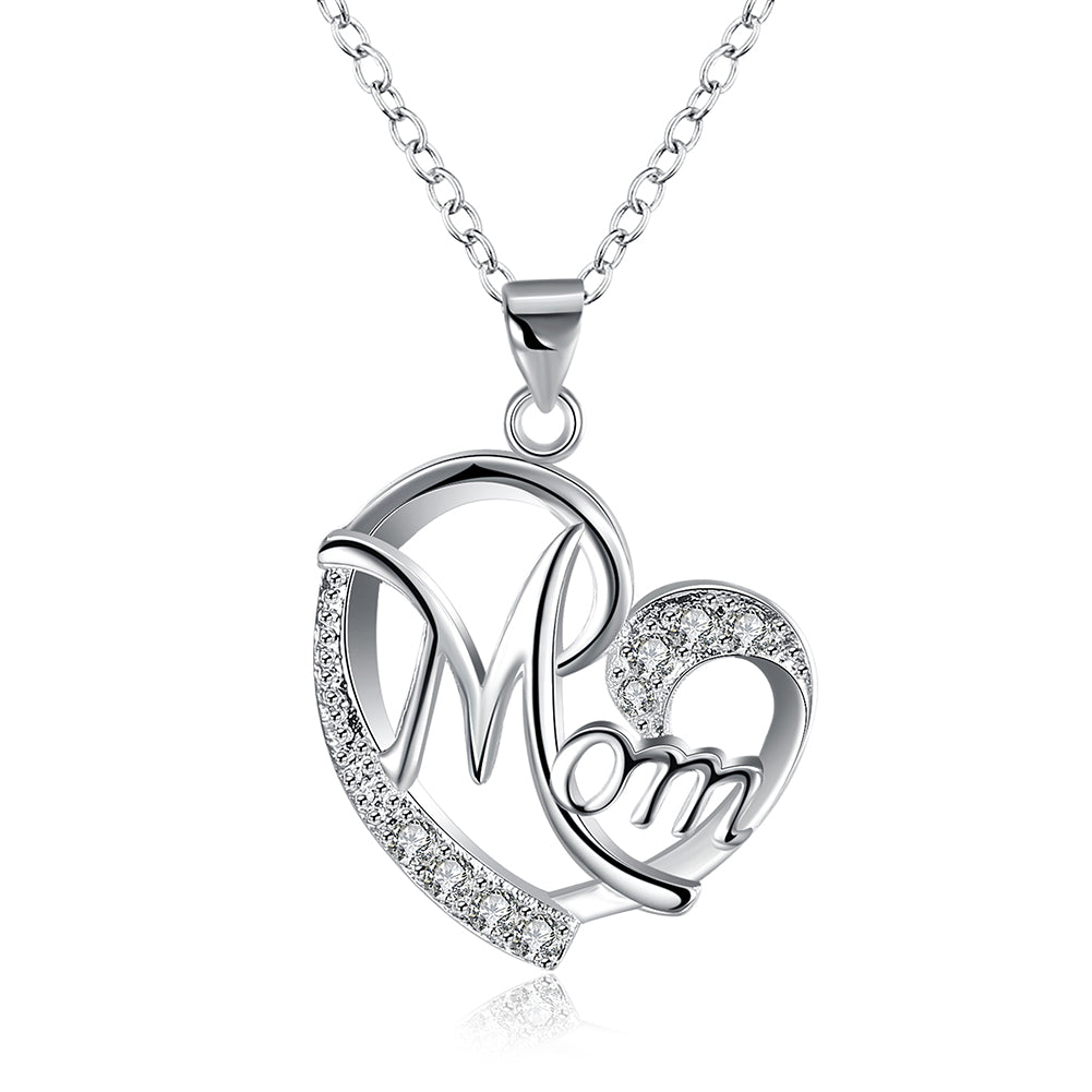 White Gold Plated I Love MOM Necklace