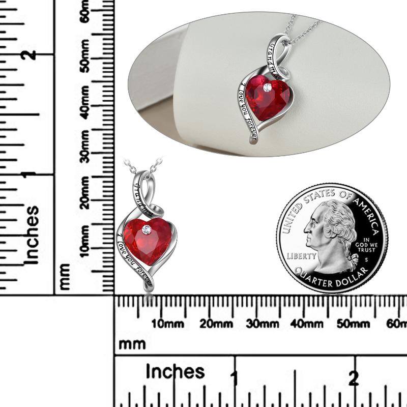 Stainless Steel With Red Heart-Shaped Crystal Necklace For Grandma