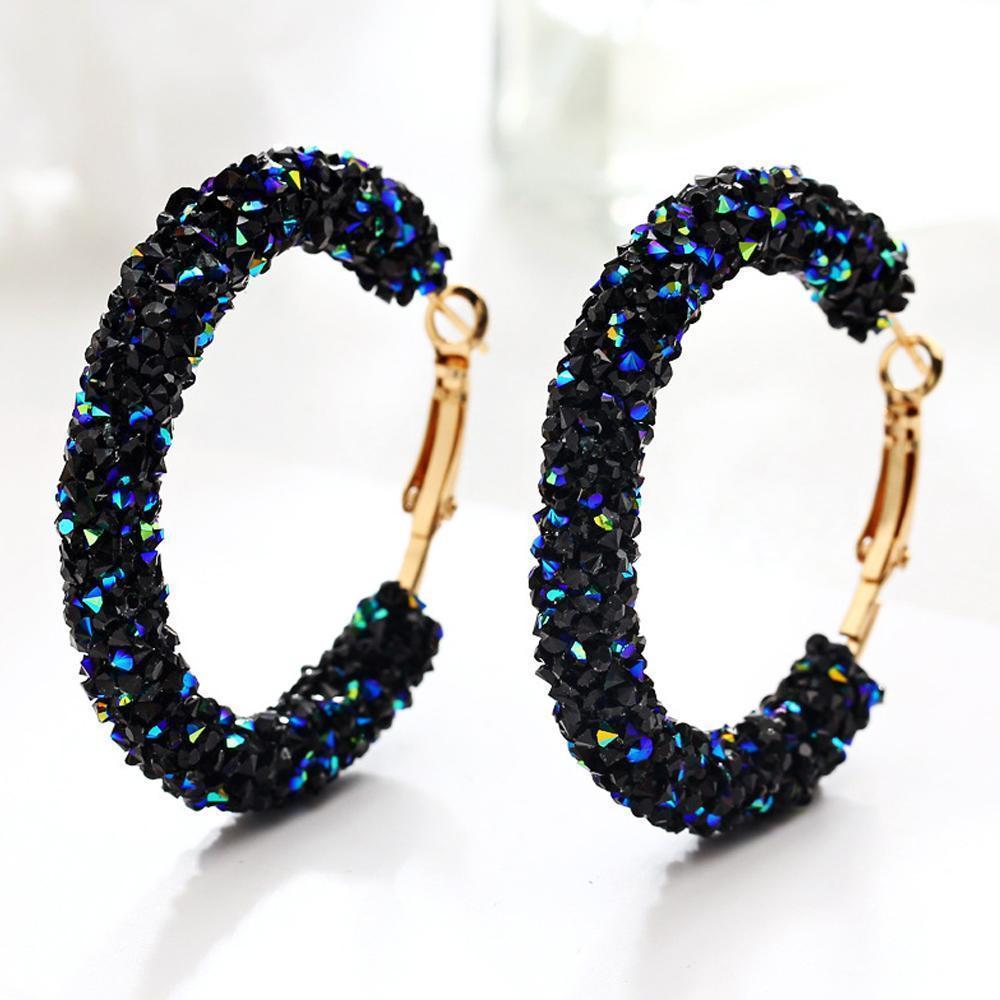 Crystaldust Hoop Earring With Gemstone  Crystals - Blue Gold Plated Earring