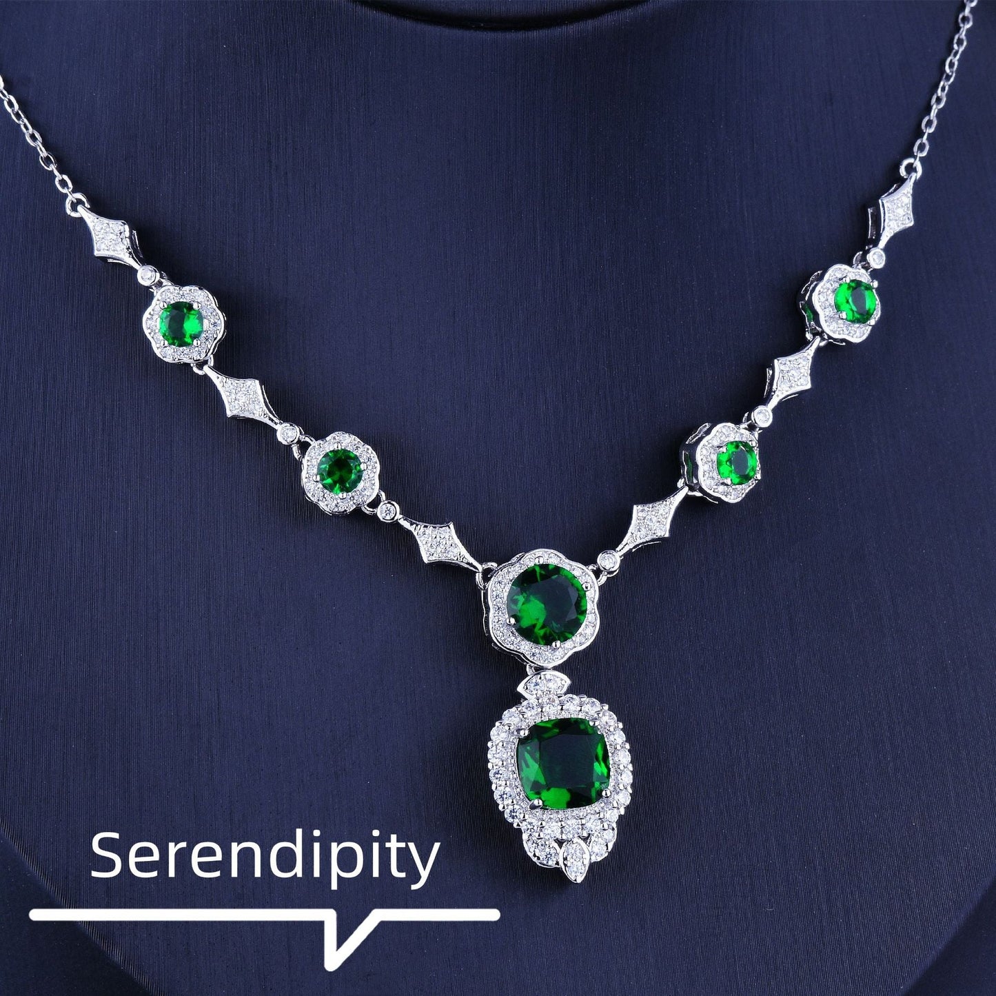 White Gold Emerald Necklace Women Gift