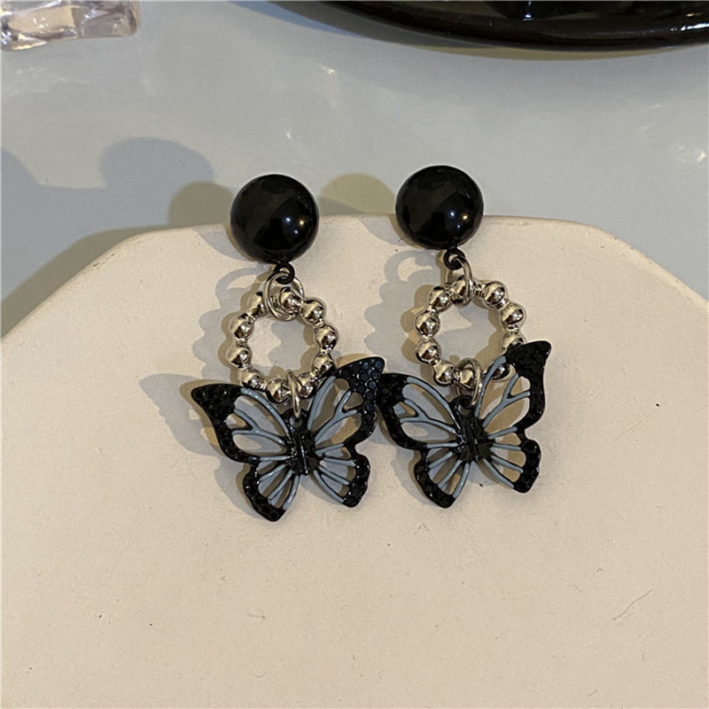 Stainless Steel Dark Butterfly Earrings