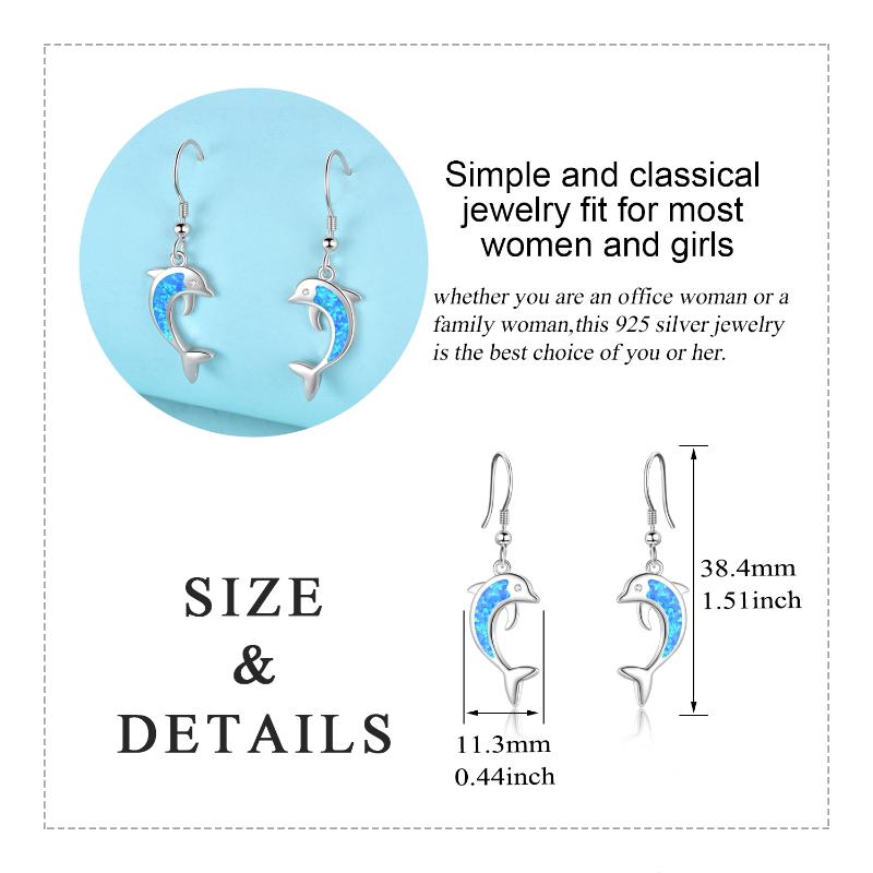 Dolphin Earrings Stainless Steel Blue Opal Ocean Themed Dangle Earrings Jewelry With Fishhook