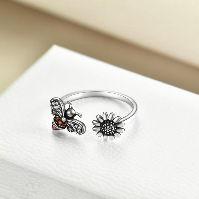 Stainless Steel Adjustable Bee Ring Bee-live You Are My Sunshine Sunflower Thumb Rings For Women Ladies