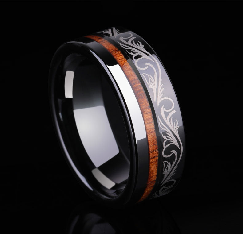 Tungsten Gold Wood Ring For Men