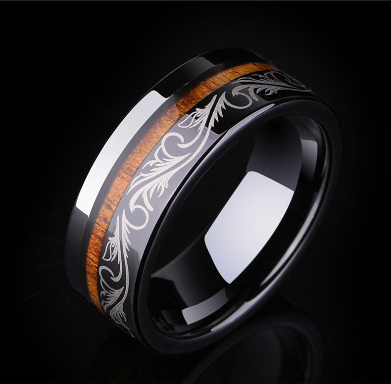 Tungsten Gold Wood Ring For Men