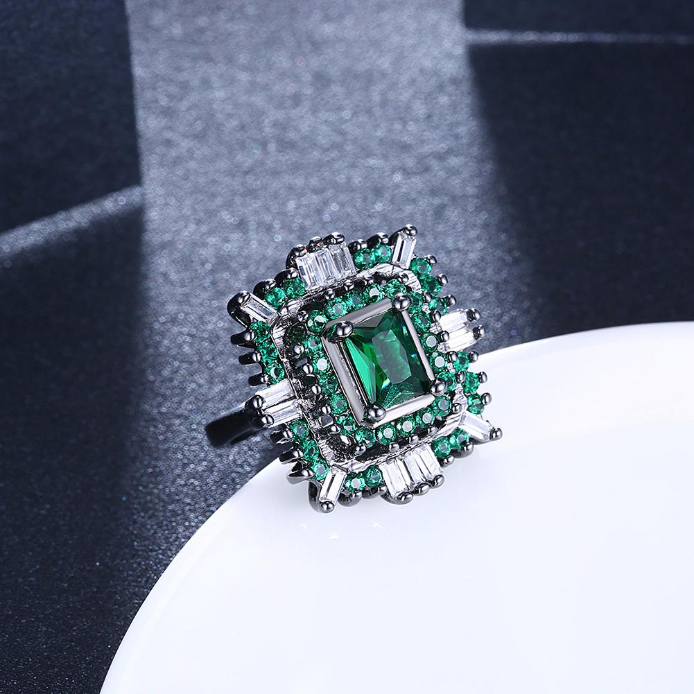 Black Plated Double Teired Cocktail Ring With Green Emerald  Crystals Ring