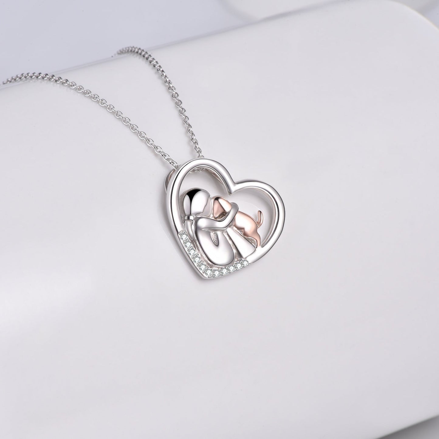 Rose Gold Dog Necklace For Girl Women Stainless Steel Girls Embraced Dog Pet Pendant Jewelry