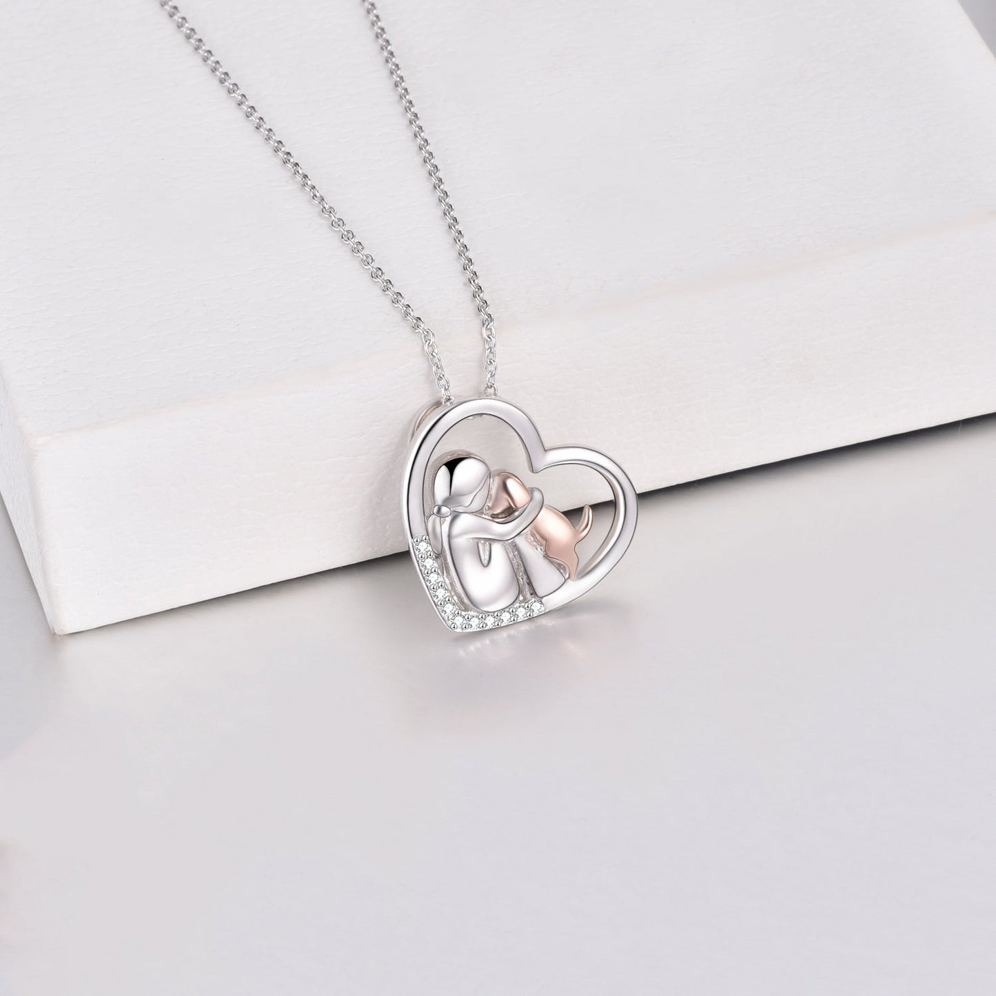 Rose Gold Dog Necklace For Girl Women Stainless Steel Girls Embraced Dog Pet Pendant Jewelry