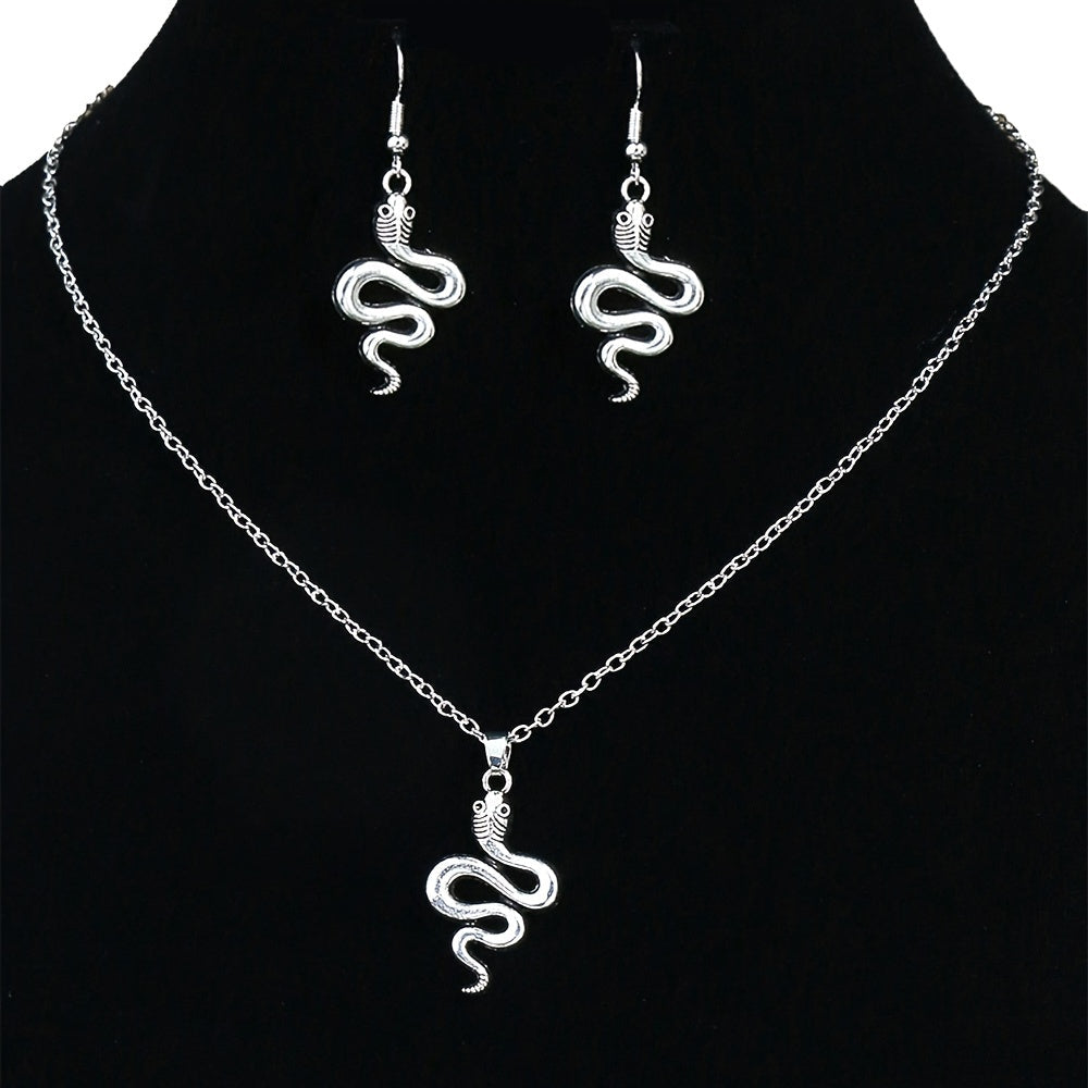 Snake Pendant Necklace Drop Hook Snake Earrings Set