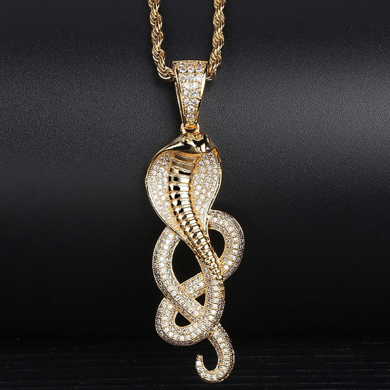 Men's King Cobra Snake Pendant Necklace Iced Out Bling Diamond Animal Snake CZ Pendant Chains Necklaces