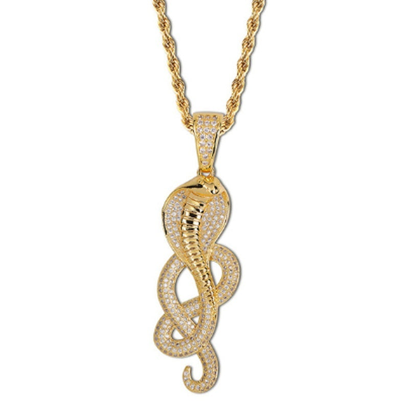 Men's King Cobra Snake Pendant Necklace Iced Out Bling Diamond Animal Snake CZ Pendant Chains Necklaces