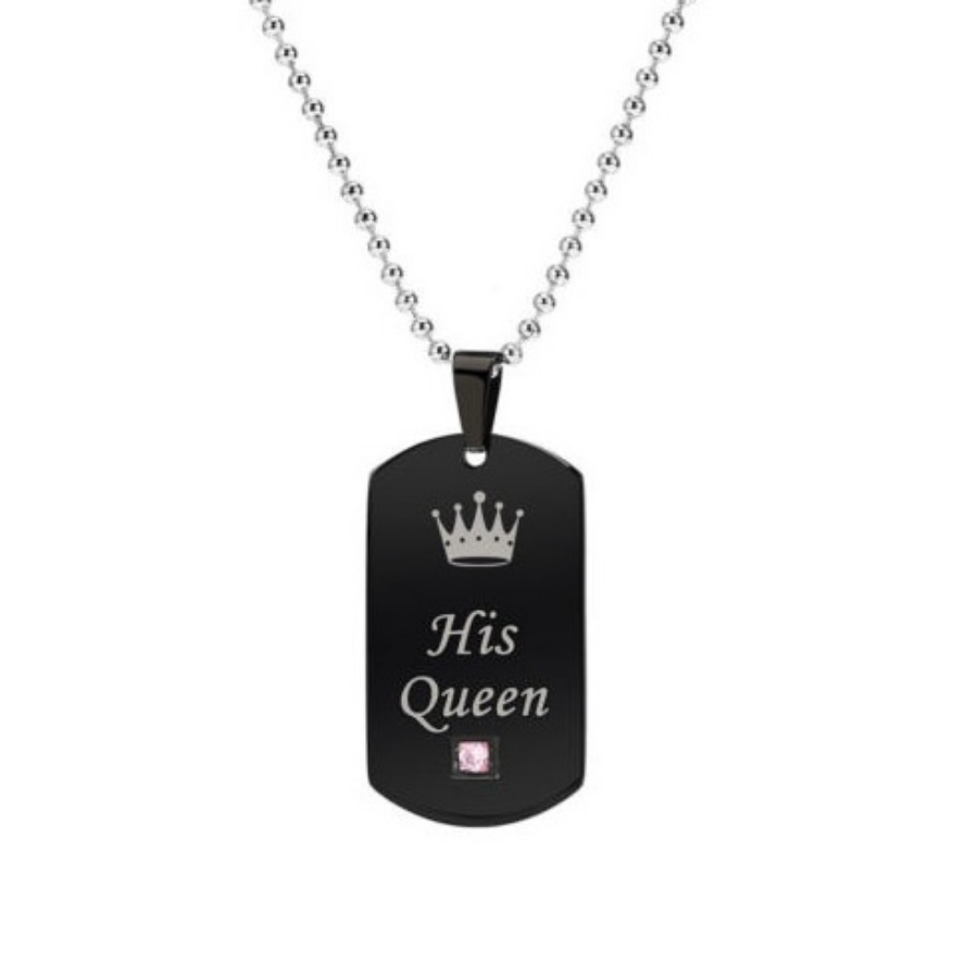 Couple Necklace His Hers Titanium Stainless Steel Pendant Crown Tag Queen & King Matching Set Gift