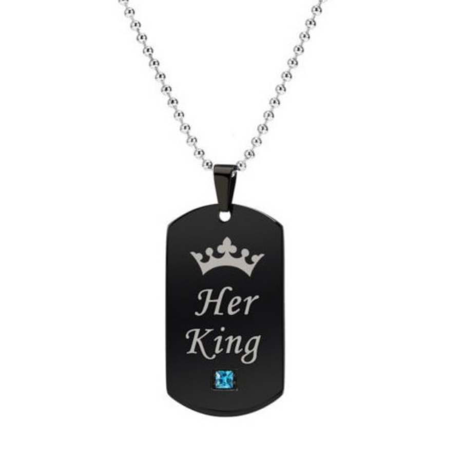 Couple Necklace His Hers Titanium Stainless Steel Pendant Crown Tag Queen & King Matching Set Gift