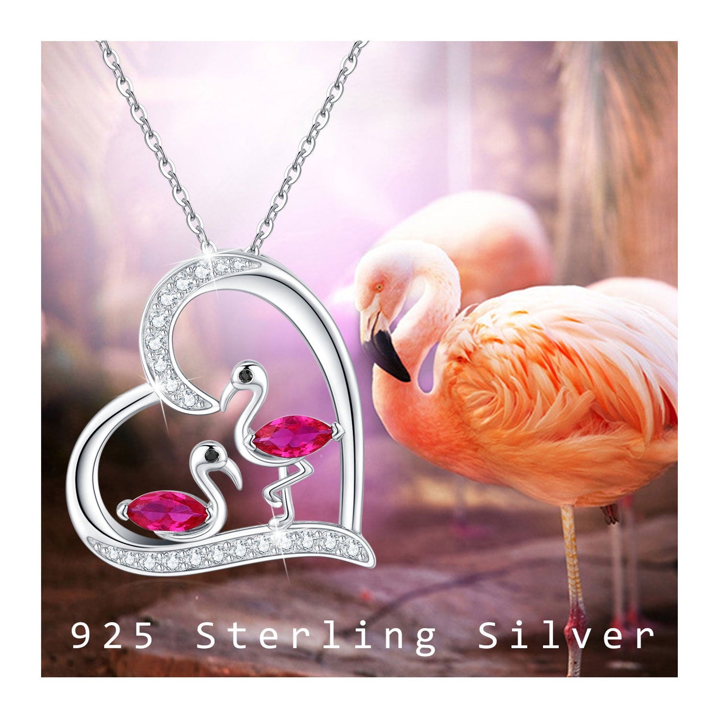 Stainless Steel Flamingo Heart Pendant Necklace For Women Girls