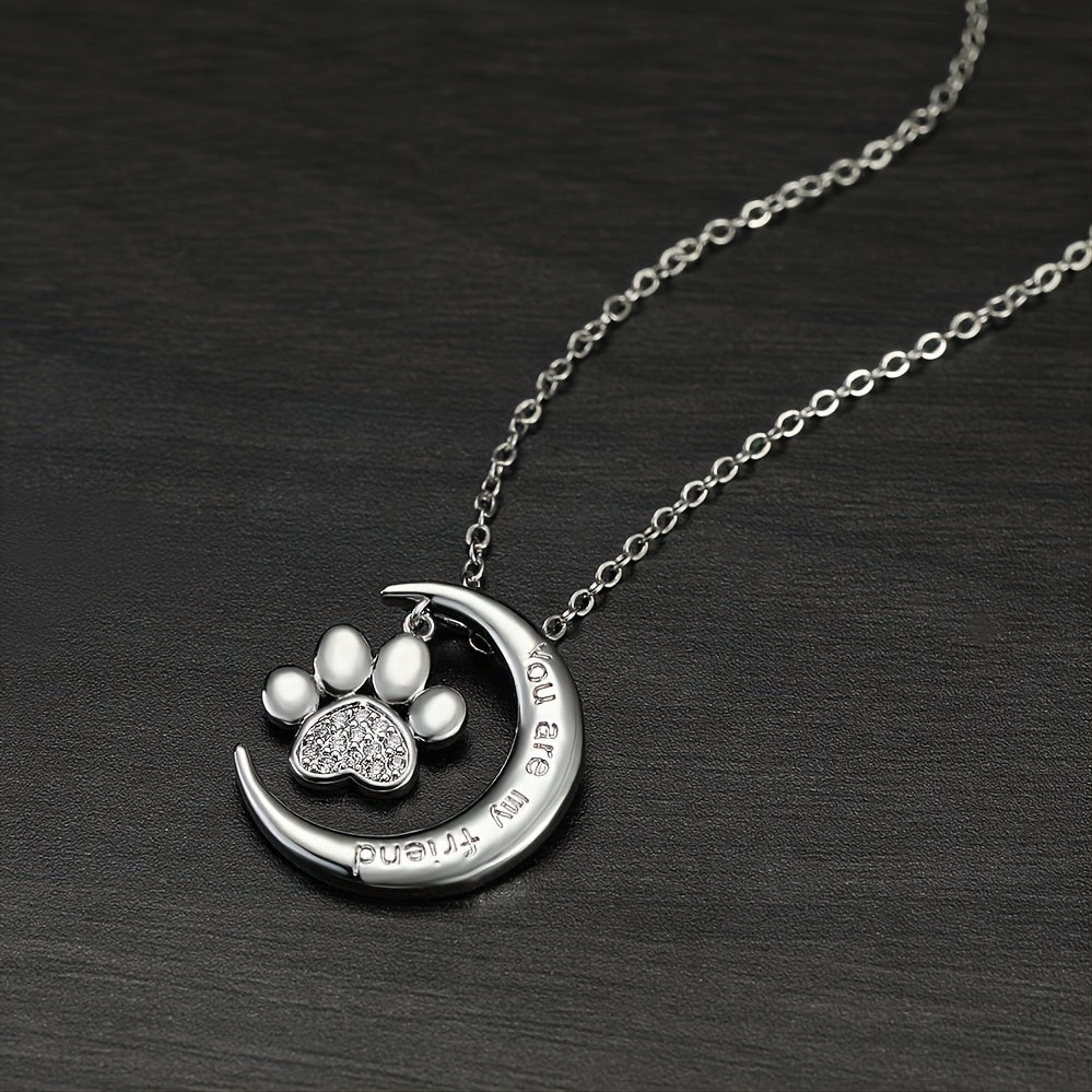 Crystal Pendant Necklace Paw Trendy Moon Necklace