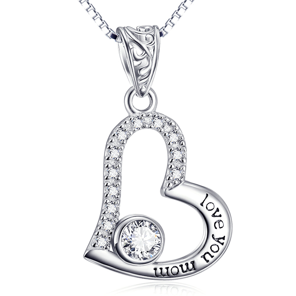 Stainless Steel Love You Mom Love Heart Pendant Necklace