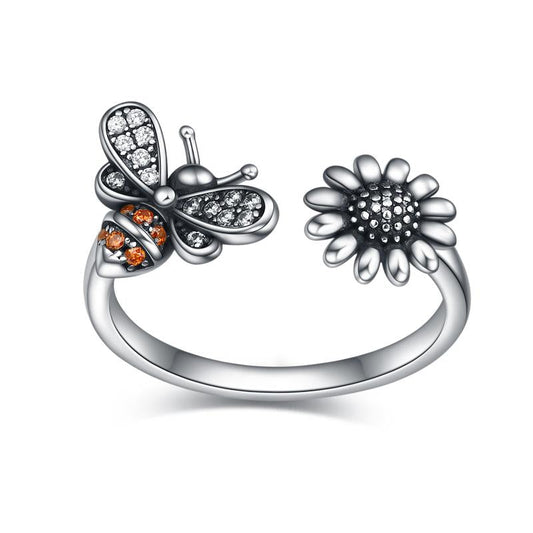 Stainless Steel Adjustable Bee Ring Bee-live You Are My Sunshine Sunflower Thumb Rings For Women Ladies