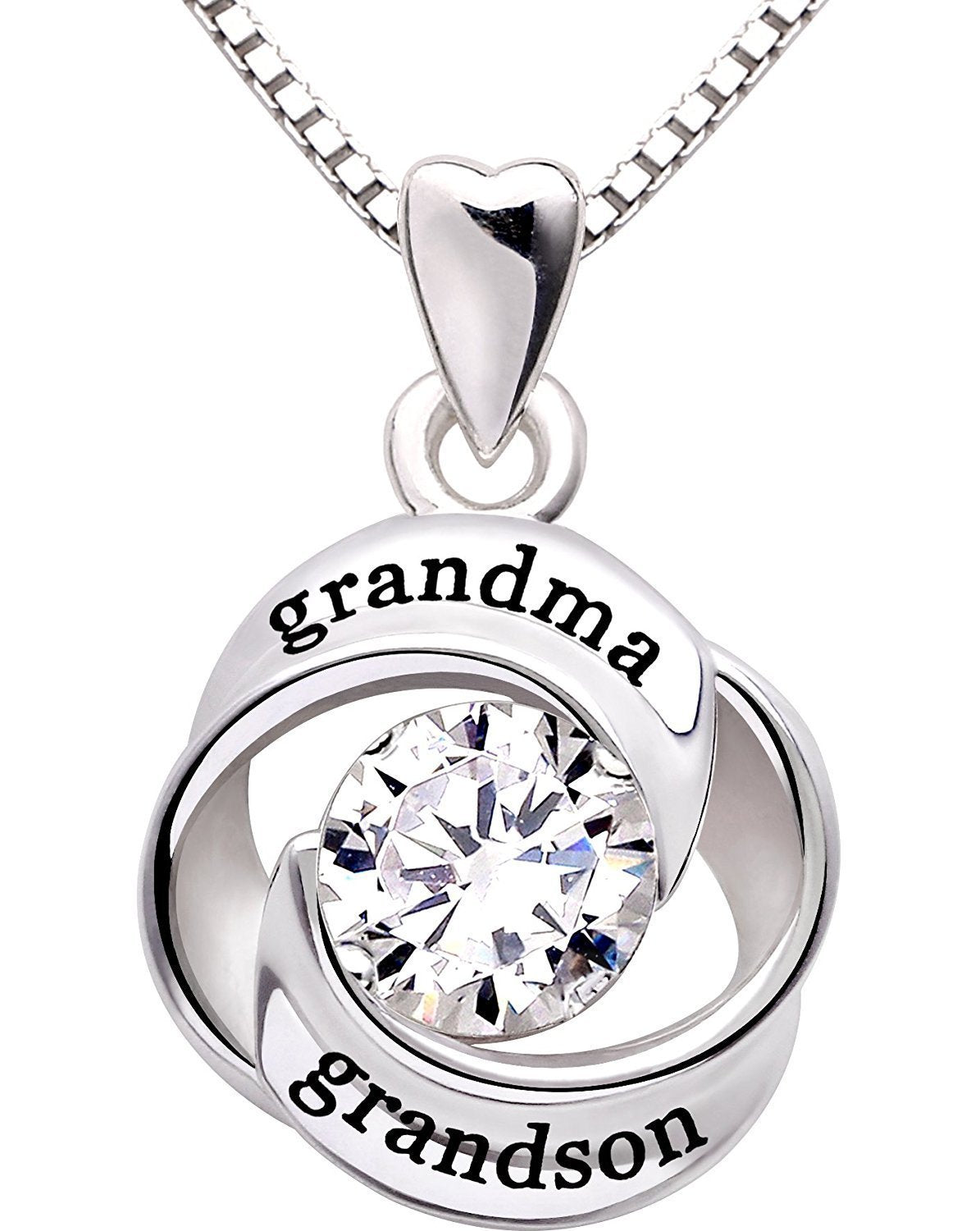 White Gold "Grandma Grandson" Necklace Embellished With Crystals