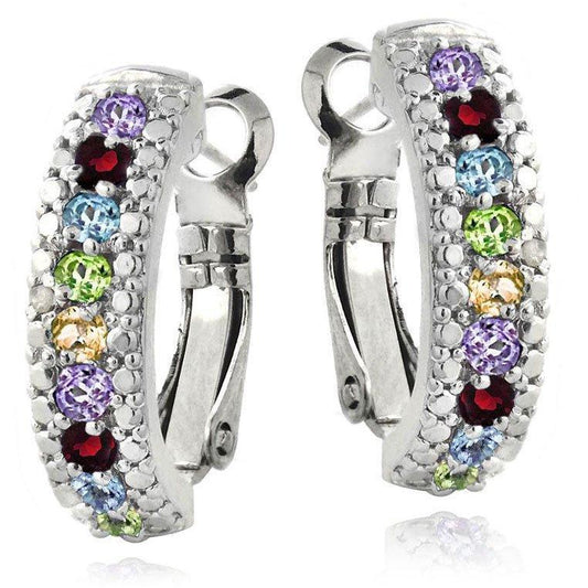 Genuine Multi Gemstone Lever Back Earring Embellished With Crystals In White Gold Plated