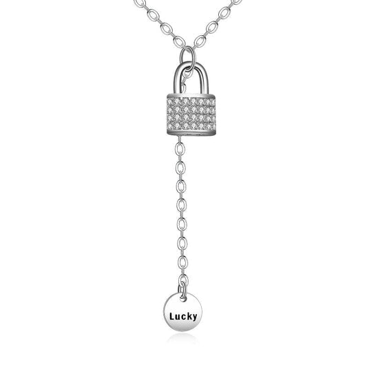 Stainless Steel Lock Pendant Lucky Hang Tag Necklace For Women