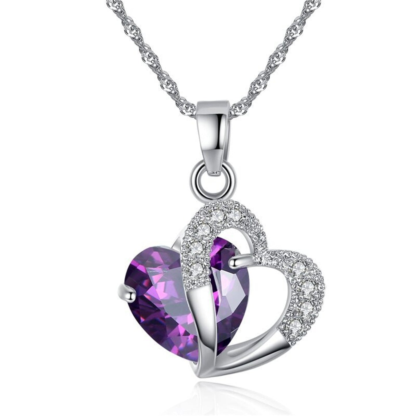 Cubic Zircon Heart Pendant Necklace Heart Shaped Birthstone