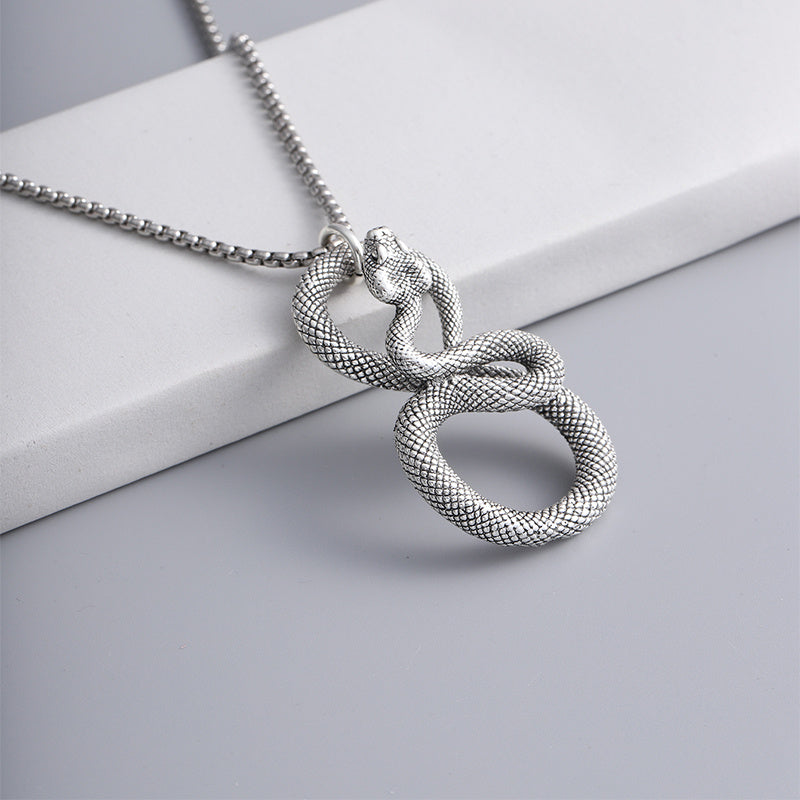 Men's Stainless Steel Classic Snake Pendant Necklace