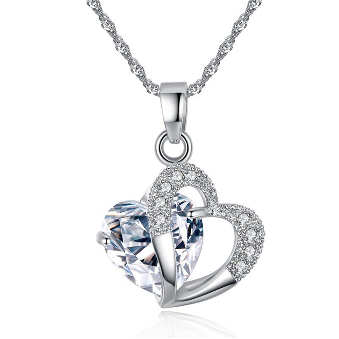 Cubic Zircon Heart Pendant Necklace Heart Shaped Birthstone