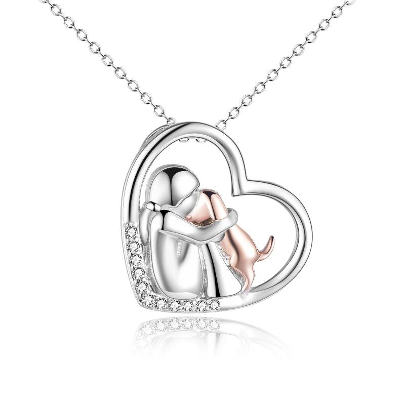 Rose Gold Dog Necklace For Girl Women Stainless Steel Girls Embraced Dog Pet Pendant Jewelry