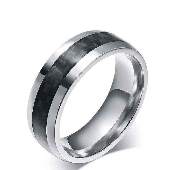 Men’s Black Wedding Ring With Carbon Fiber Inlay