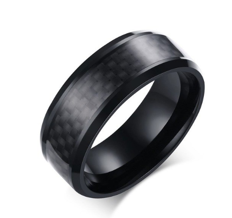 Men’s Black Wedding Ring With Carbon Fiber Inlay