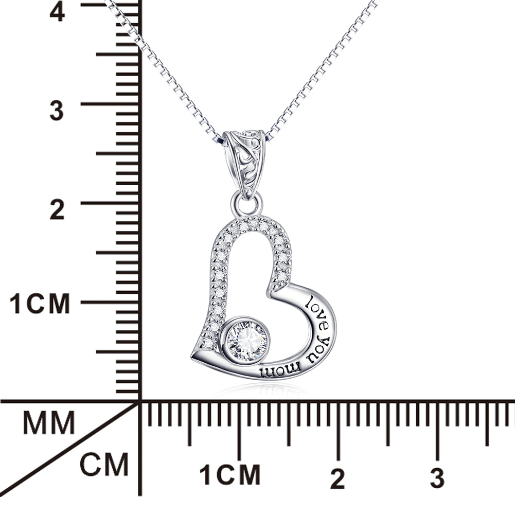 Stainless Steel Love You Mom Love Heart Pendant Necklace