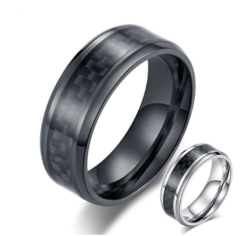 Men’s Black Wedding Ring With Carbon Fiber Inlay