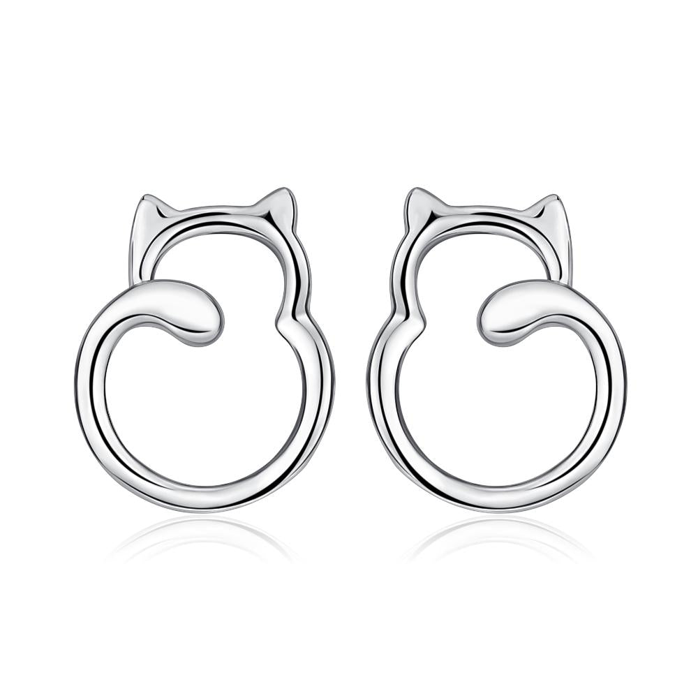 Stainless Steel Cute Mini Love Cat Women Girl Stud Earrings Chunky Cat