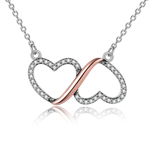 Stainless Steel Dainty Infinity Love Double Heart Necklace Women