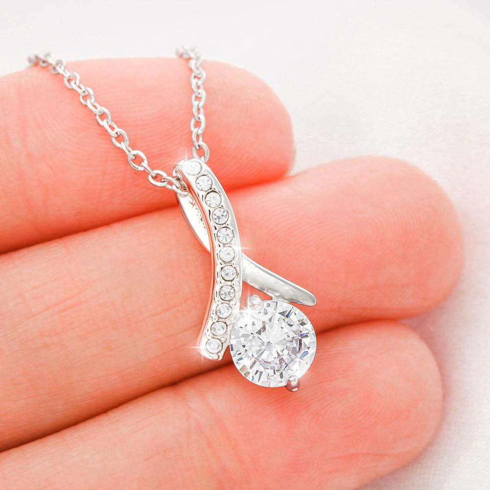 White Gold Plated Ribbon Love Necklace Made With Crystals