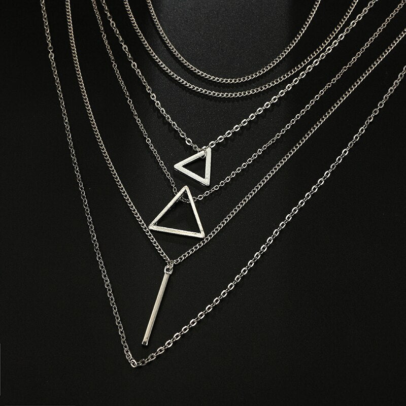 Women's Multilayer Triangle Bar Pendant Necklace