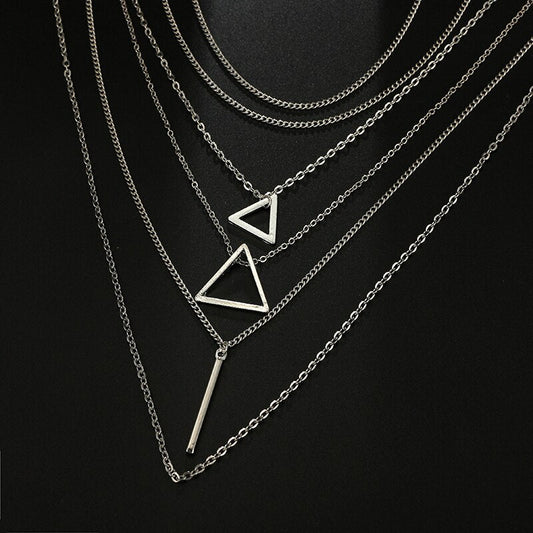 Women's Multilayer Triangle Bar Pendant Necklace