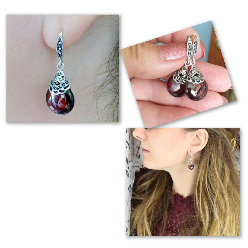 Vintage Garnet Round Dangle Earrings