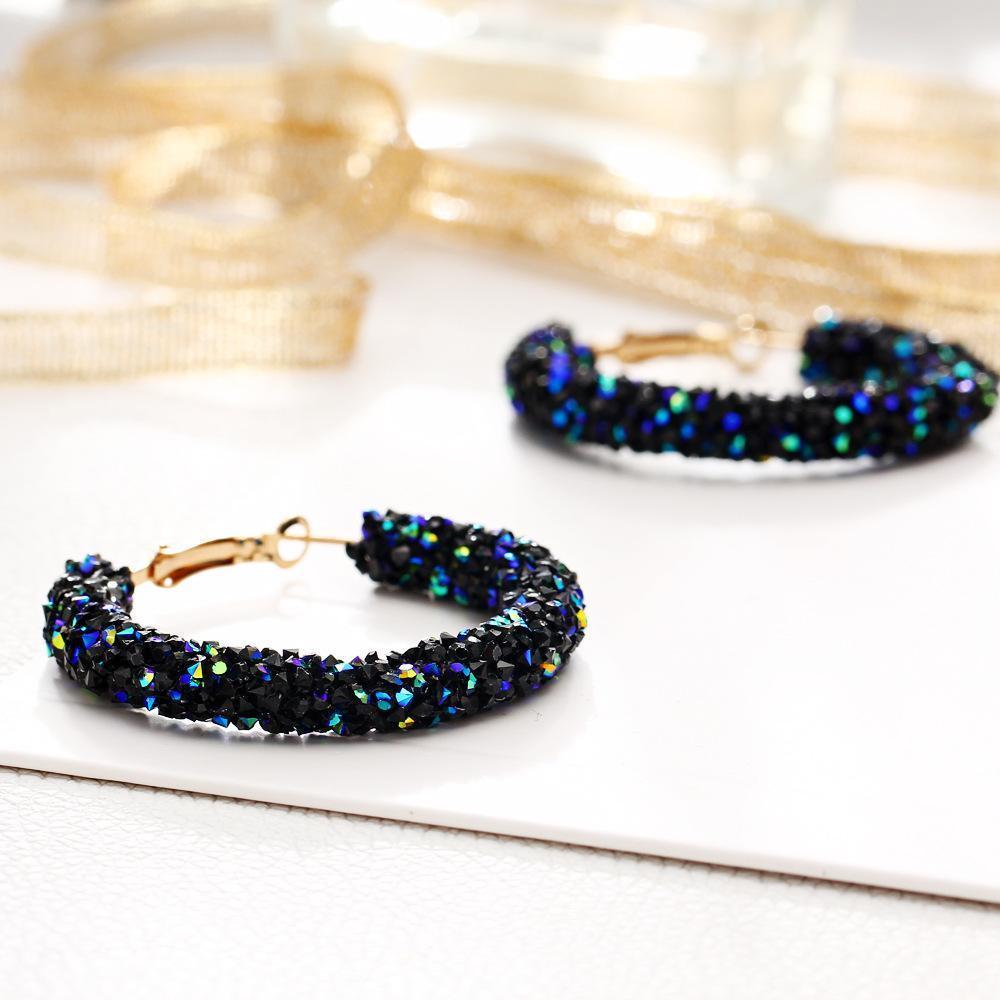 Crystaldust Hoop Earring With Gemstone  Crystals - Blue Gold Plated Earring