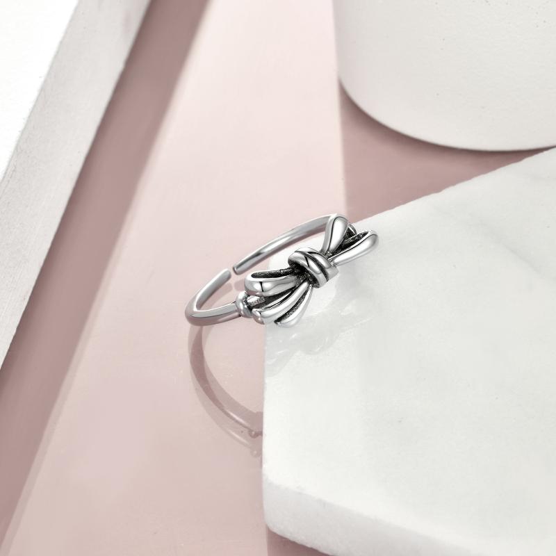 Stainless Steel Bow Opening Ring For Women