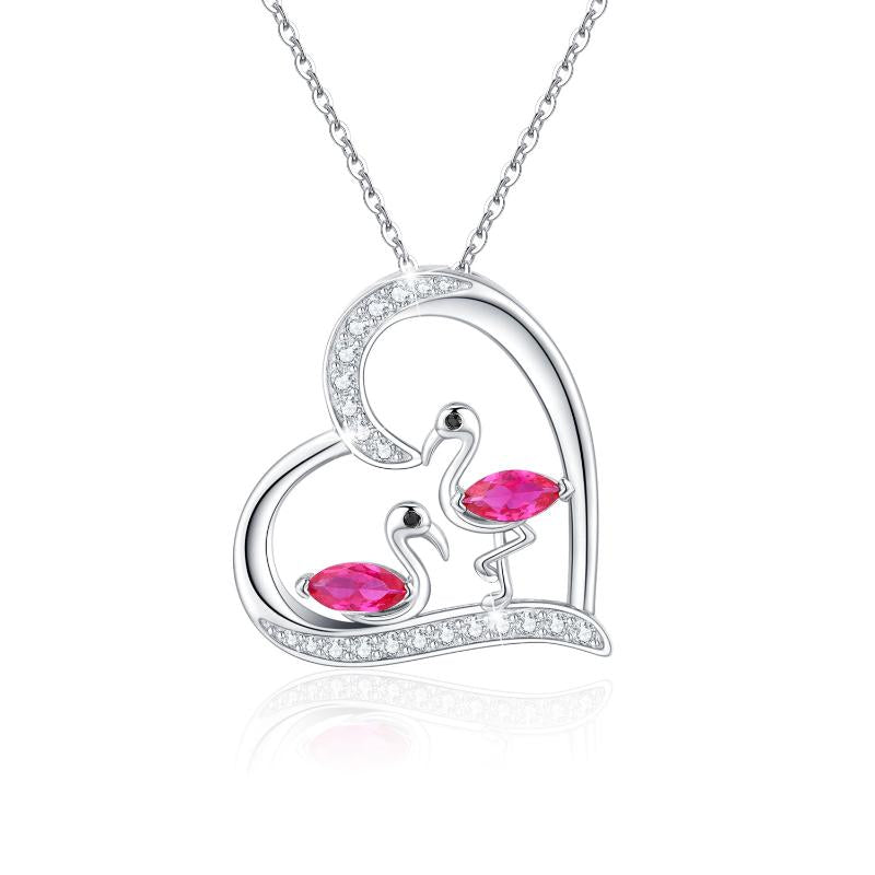 Stainless Steel Flamingo Heart Pendant Necklace For Women Girls