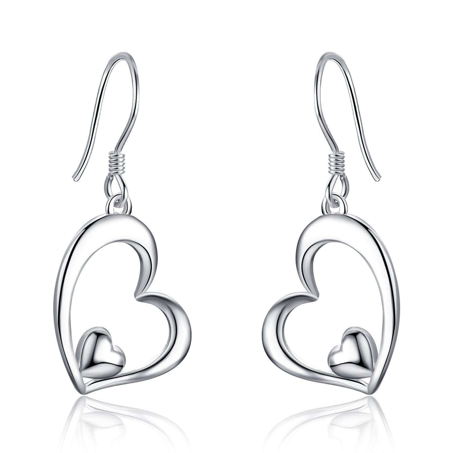 Women's Stainless Steel Open Heart Dangle Drop Hook Earrings