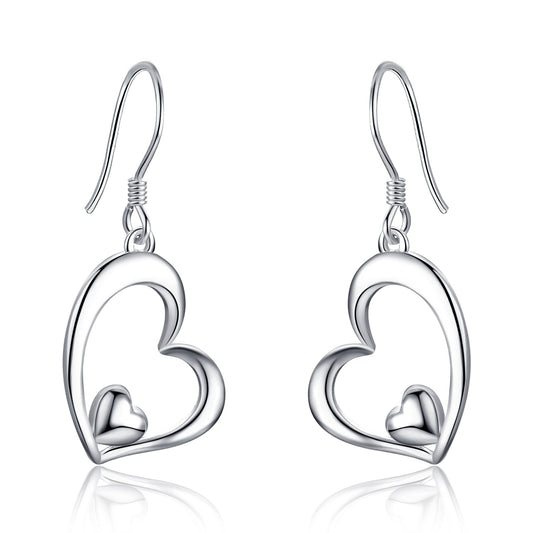 Women's Stainless Steel Open Heart Dangle Drop Hook Earrings